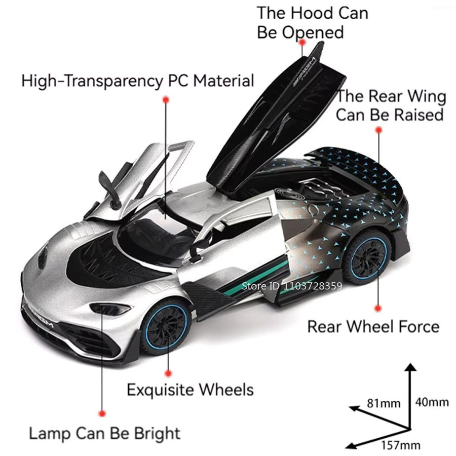 ONE Racing Supercar Modell Spielzeug, 1:32, Sportwagen, Metall, mit Licht und Sound - Bild 2