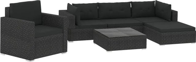 vidaXL 6-tlg Garten-Lounge-Set Modell 65 aus Poly Rattan und Metall in Schwarz mit Kissen und Ottoman - Bild 1
