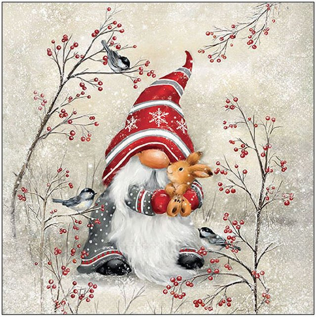 Serviette Wichtel Umarmung aus Papier für dein Winter-Ambiente, Breite: 33,0 cm, Höhe: 33,0 cm - Bild 1