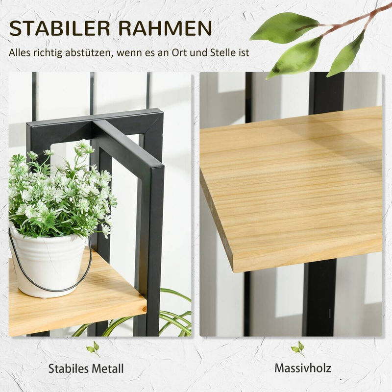 Outsunny 4-Etagen Pflanzenständer aus Holz und Metall in Schwarz und Naturholz, Höhe: 110 cm - Bild 4