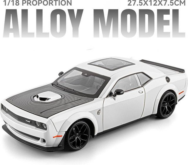 Activating Toys Dodge Challenger SRT Hellcat, Sportwagen Modell, 1:18, Metall, weiß, mit Sound und Licht, ab 18 Jahren - Bild 1