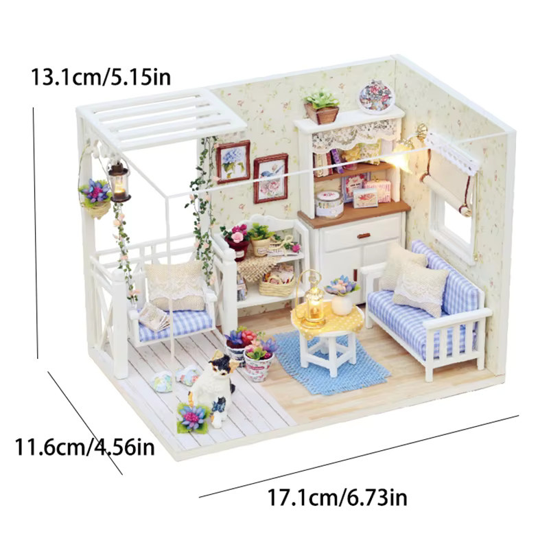 zuuton Kätzchen Mini Holz Puppenhaus Modellbausatz, mit Möbeln - Bild 3