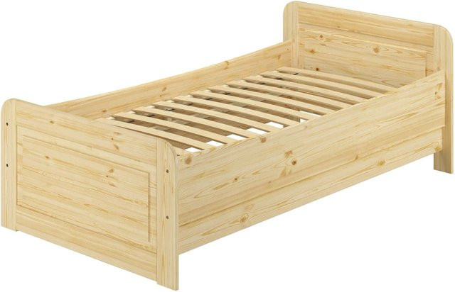 Erst-Holz Einzelbett Modell 42 aus Massiv Kiefer in Beige mit Federleisten B/T/H: 90 x 200 x 102 cm - Bild 1