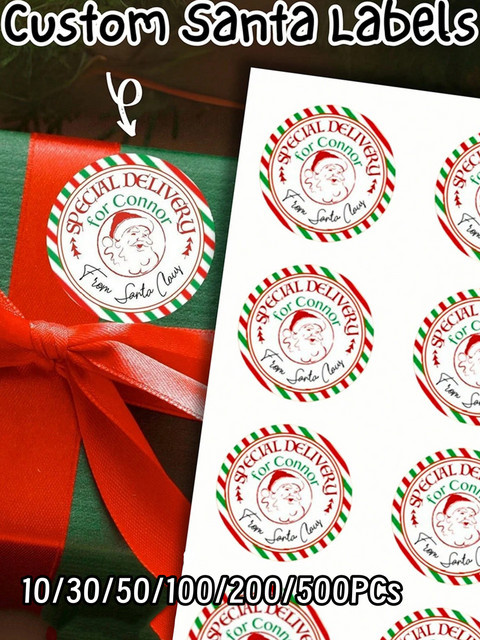 Personalisierte Weihnachtsmann-Geschenkaufkleber in Mehrfarben, individuelle runde Weihnachtsgeschenketiketten und Geschenkanhänger für Kinder, Durchmesser: 3 bis 8 cm - Bild 1