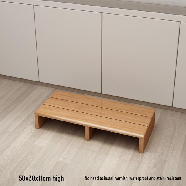 Multifunktionaler Hocker aus Rattan und Holz in Beige als Küchenstufe, Balkonpodest oder Bürofussstütze - Bild 1