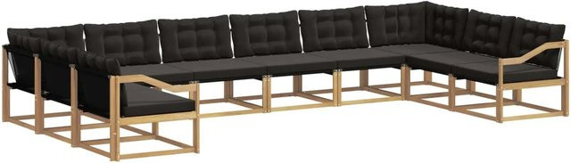 vidaXL Outdoor-Sofagarnitur in U-Form aus massivem Akazienholz mit Textilene und Kissen, 10-teilig, Weiß-Schwarz - Bild 1