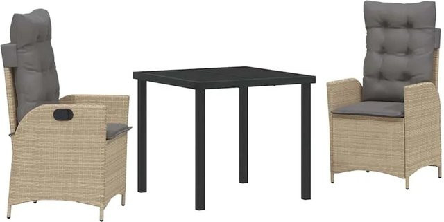 vidaXL Garten Essgruppe 3-teilig aus Poly-Rattan in Beige mit Glastisch - Bild 1