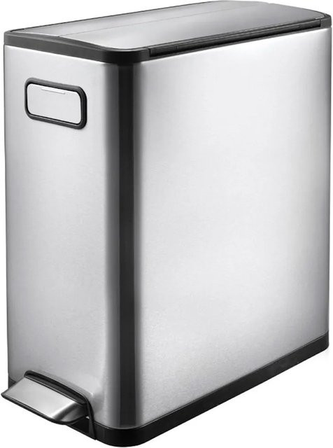PROREGAL Treteimer aus gebürstetem Edelstahl in Silber für die Abfallscheidung, 20 Liter, H x B x T: 46,5 x 25 x 37,5 cm - Bild 1