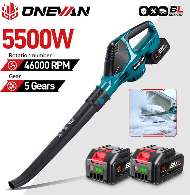 ONEVAN Bürstenloser elektrischer Laubbläser 5500W für Makita 18V Akku, kabelloser Laub-, Staub- und Schneebläser zur Reinigung - Bild 1