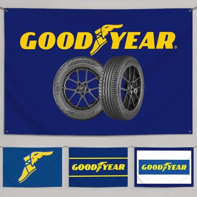 Klassische GOODYEARS Spielflagge aus Textil in Schwarz und Blau, rechteckiges Outdoor-Gartenbanner als Hängeschild für Heim- und Ladendekoration, Breite: 120 cm, Höhe: 80 cm - Bild 1
