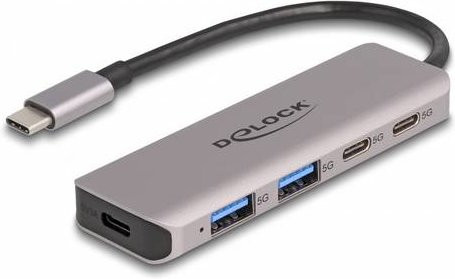 Delock USB-Hub 64239 mit 2x USB-A und 2x USB-C Ports, USB 3.2 Gen1 5 GBit/s, Grau - Bild 1