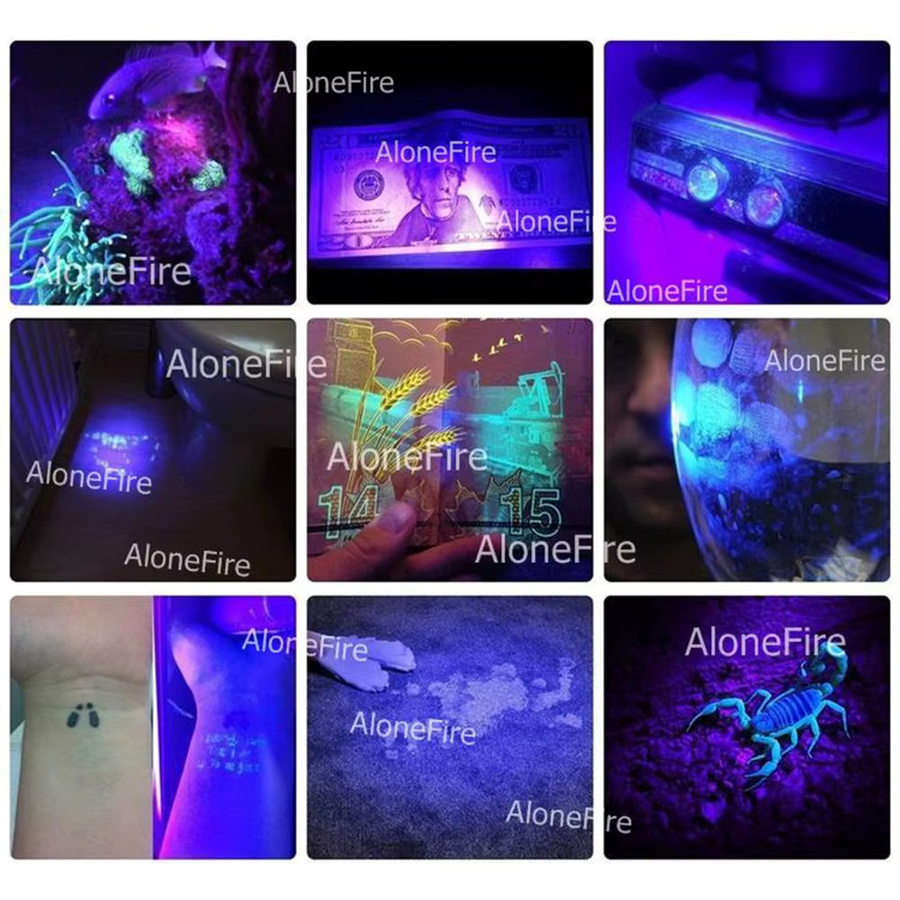 Alonefire UV-Licht-Taschenlampe mit 365 nm und 395 nm für Fluoreszenzprüfungen in Schwarz - Bild 5