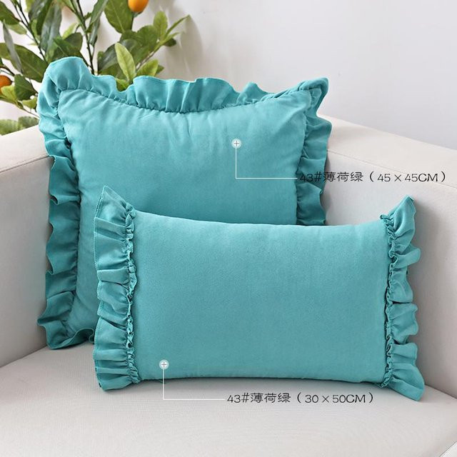 JMG Clothing Kissenbezug mit Rüschen aus Wildleder-Optik in Türkis, B/H: 50 x 30 cm - Bild 1
