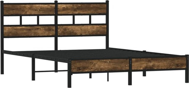 vidaXL Bettgestell mit Kopfteil in Räuchereiche und Braun, B/T/H: 140 x 200 cm - Bild 1