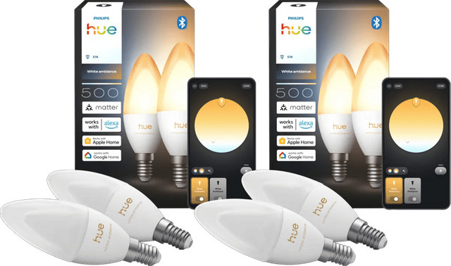 Philips Hue White Ambiance LED Kerzenlampe E14 4er-Pack dimmbar mit Bluetooth - Bild 1