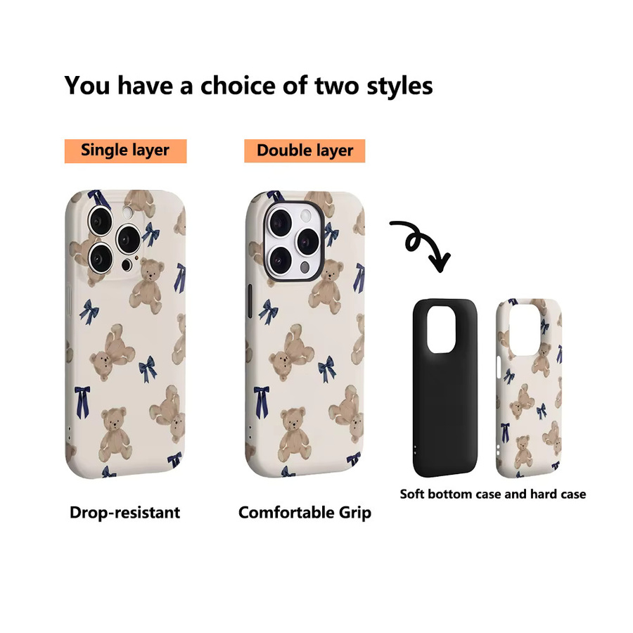 Handyhülle Teddybären und Schleifen für Apple iPhone 17 16 15 14 13 12 11 Pro Max Plus mit doppelschichtiger Rückseite in Multicolour - Bild 2