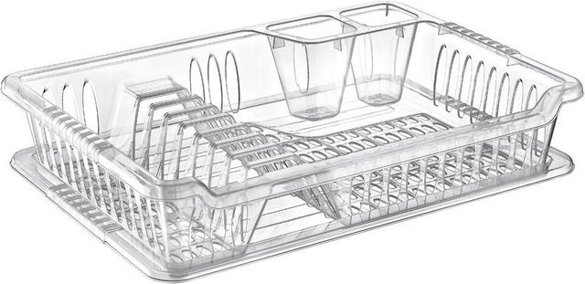 Orion Group Geschirrabtropfgestell aus Kunststoff mit Abtropfschale, Besteckhalter und Becherhalter, Weiß/Transparent, B/T/H: 40 x 29 x 8,5 cm - Bild 1