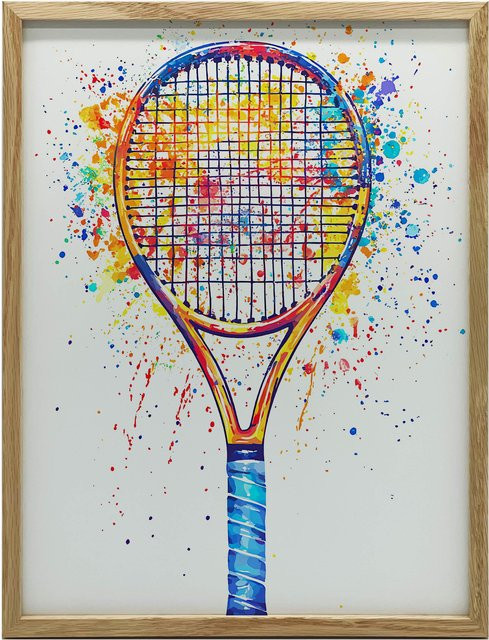 Plakat Fröhliche Tenniswelt von iKable in Multicolor mit dunkelbraunem Holzrahmen, B/H: 30 x 40 cm - Bild 1