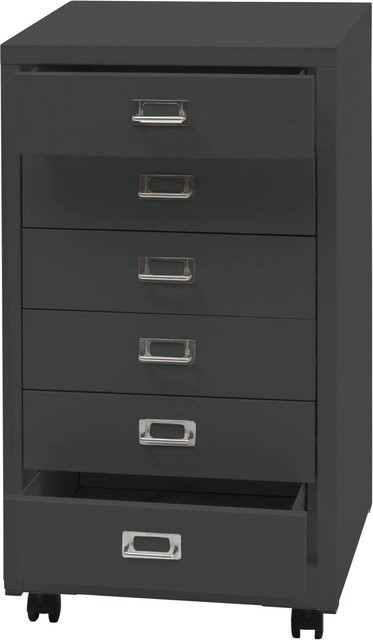 PROREGAL Rollcontainer aus Stahl mit 6 Schubladen in Anthrazit Grau, B/T/H: 75 x 40 x 41 cm - Bild 1