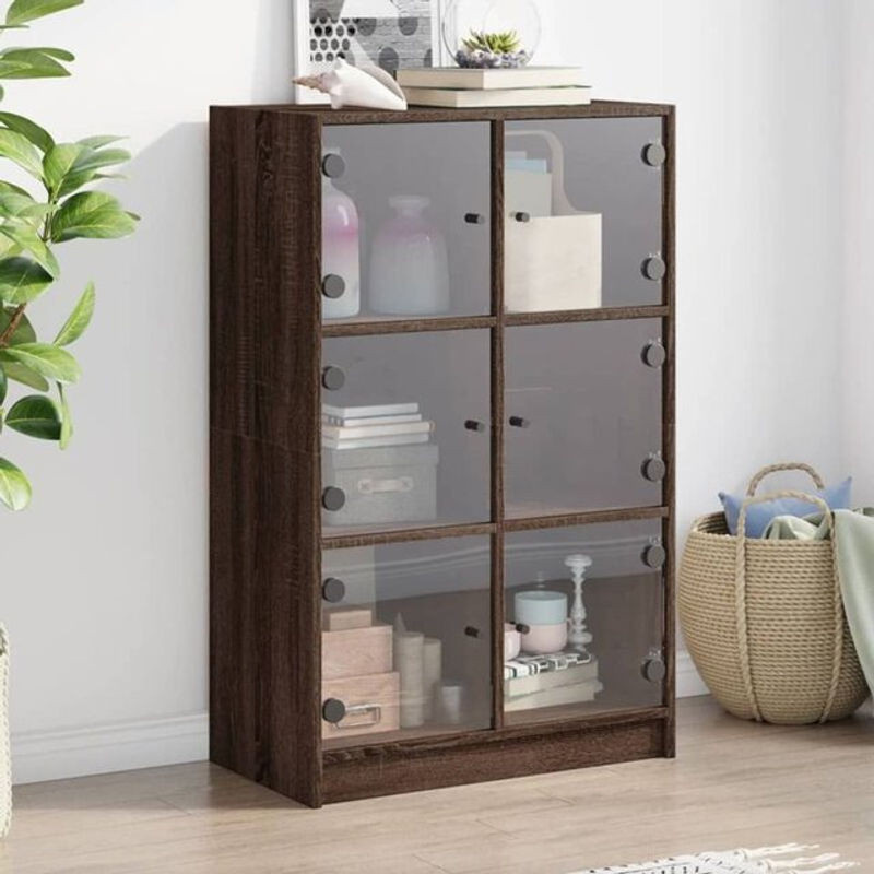 Modernes Highboard mit Türen von vidaxl in Braun mit Eiche-Optik aus Holzwerkstoff und Glas, B/T/H: 68 x 37 x 109 cm - Bild 1