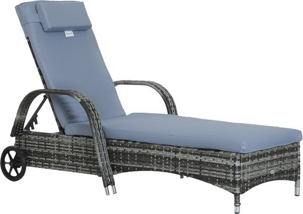 Outsunny Sonnenliege aus Polyrattan und Metall in Grau und Blau mit Rollen, B/T/H: 73 x 200 x 72-103 cm
