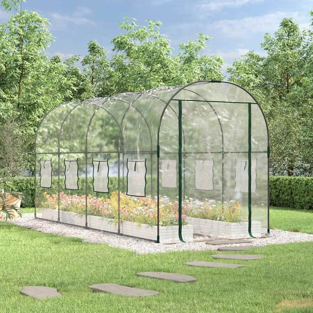 vidaXL Gewächshaus Transparent aus PVC und Stahl mit 8 Fenstern und Moskitoschutz, B/T/H: 160 x 400 x 190 cm - Bild 2