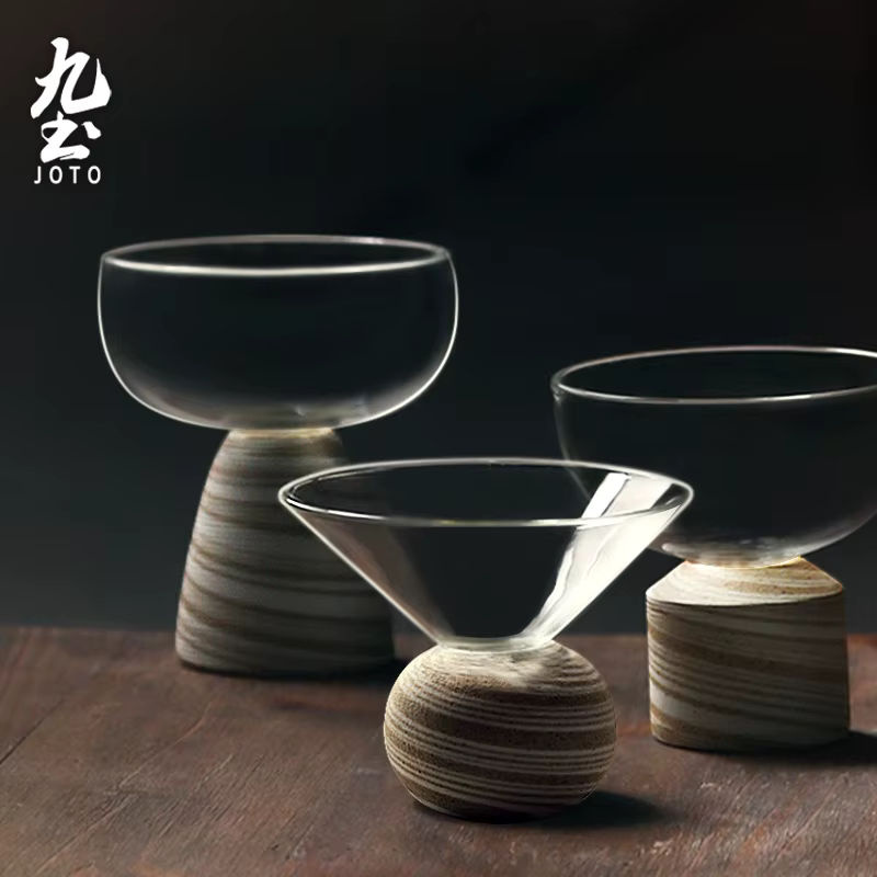 JOTO Glas-Teetassen-Set mit Holzsockel, handgefertigte transparente Teetassen, 3er-Set, rund und minimalistisch, Farbe: transparent - Bild 3
