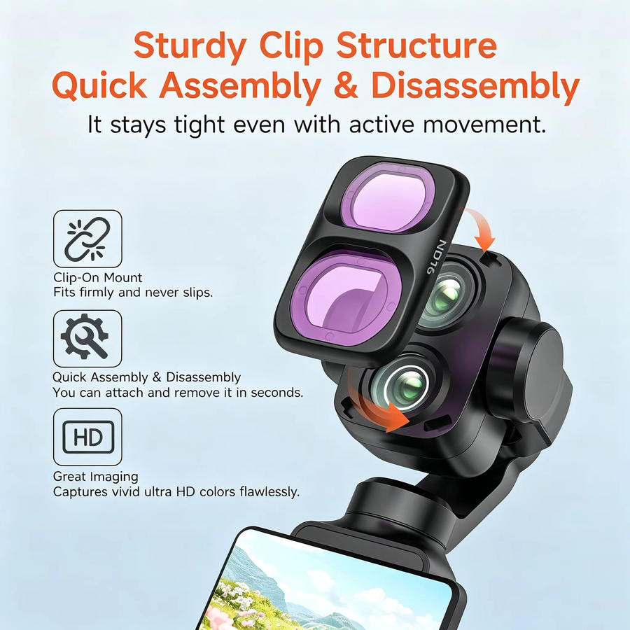 Sunnylife Objektivfilter-Set für DJI Pocket 4P mit UV, CPL, ND8/16/32/64 und Black Mist Filtern in Schwarz - Bild 1