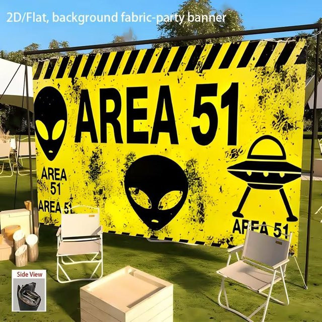 Xinghonghui Area 51 Alien UFO Warnbanner Hintergrund aus Polyester, Gelb und Schwarz, B: 230 cm, H: 180 cm - Bild 1
