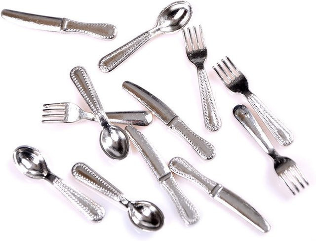 Discover Intime Puppenhaus Miniatur Geschirr Mini Besteck, 12-teiliges Set, Silber - Bild 1