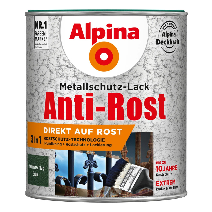 Alpina Metallschutz-Lack Anti-Rost Grün Hammerschlag 750 ml - Bild 2