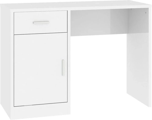 vidaXL Schreibtisch mit Stauraum in Hochglanz-Weiß, moderner Computer-Schreibtisch für dein Home-Office, B/T/H: 100 x 40 x 73 cm - Bild 1