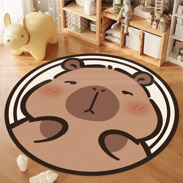 Miniso Runder Capybara Teppich aus weichem Plüsch in Braun, Durchmesser: 80 cm - Bild 1