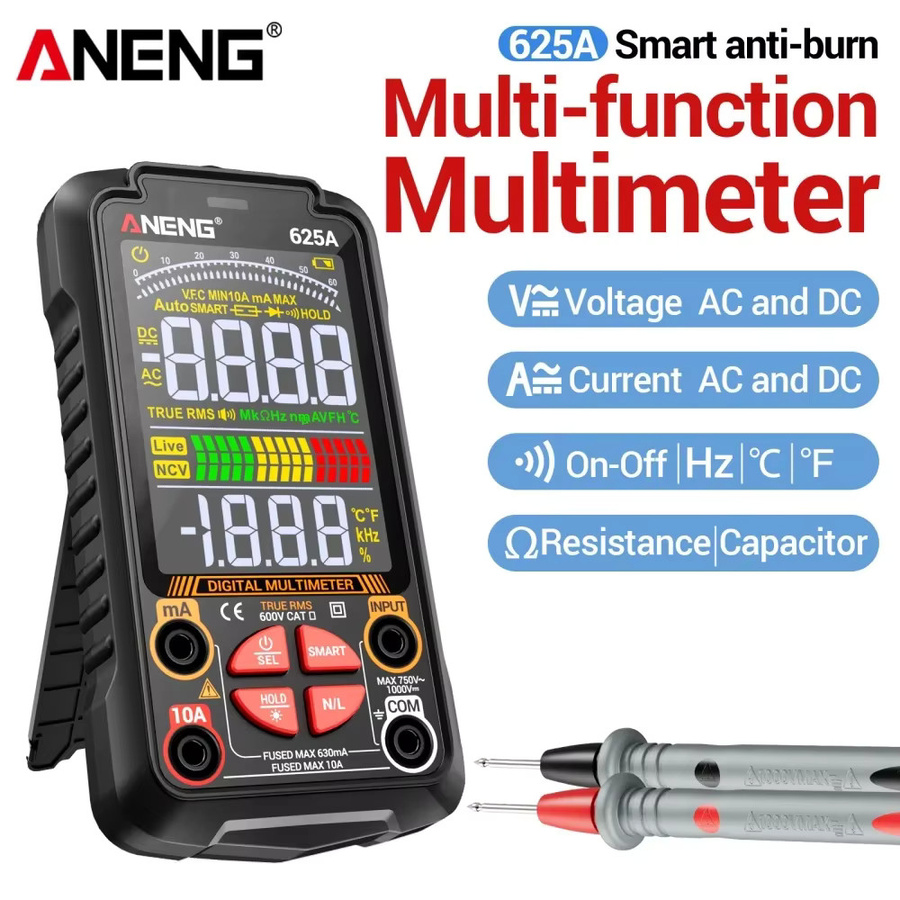 ANENG 625A Digitales Multimeter Schwarz: Wiederaufladbarer Smart Tester für DC Spannung, AC Strom, Amperemeter, NCV Voltmeter und Kondensatortest - Bild 5