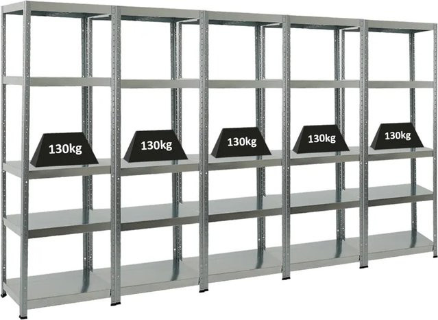 5er Set PROREGAL Schwerlastregal Steel Eagle, verzinkt, H x B x T: 180 x 60 x 40 cm, Fachlast 130 kg - Bild 1