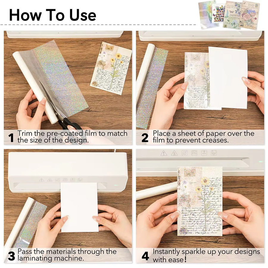Holographische BOPP Thermofolie transparent, kratzfeste Vorbeschichtung für DIY Papierhandwerk, Breite: 22 cm, Länge: 5 m - Bild 3