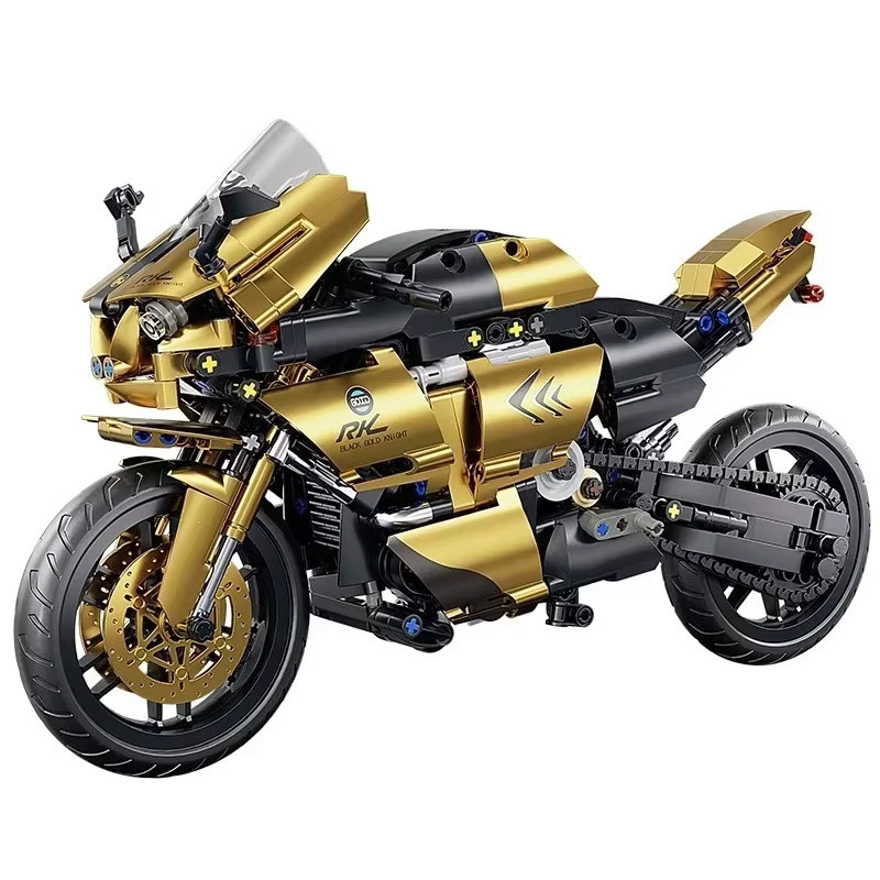 TOYLINX Technic Motorrad-Bausteine, 703-teiliges Set, Maßstab 1:10, Schwarzgold - Bild 5