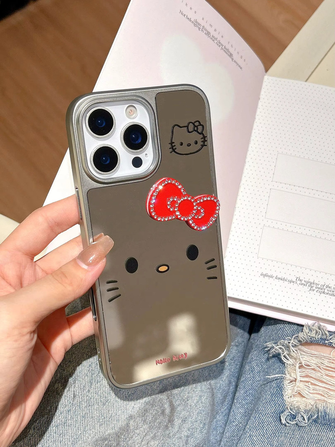 Sanrio Hello Kitty Handyhülle mit integriertem Make-up Spiegel für iPhone 17 16 15 14 13 12 11 Pro Max und Plus, Anti-Drop Schutzhülle im japanisch-koreanischen Stil - Bild 2