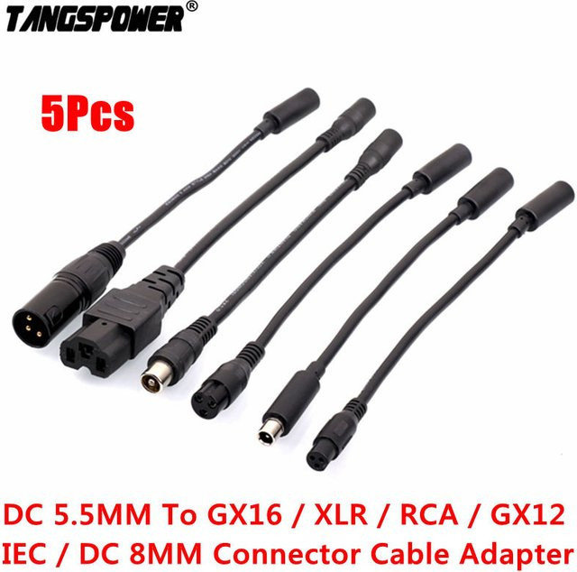 TANGSPOWER 5er Set DC 5,5mm auf 3-Pin GX16 Kabeladapter in Schwarz für Elektrofahrrad und Roller Ladegeräte - Bild 1