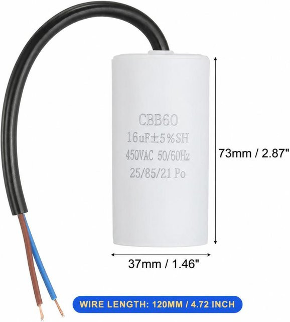 JTRkagane CBB60 Anlaufkondensator 16UF für Wasserpumpen, 450V, Weiß - Bild 1