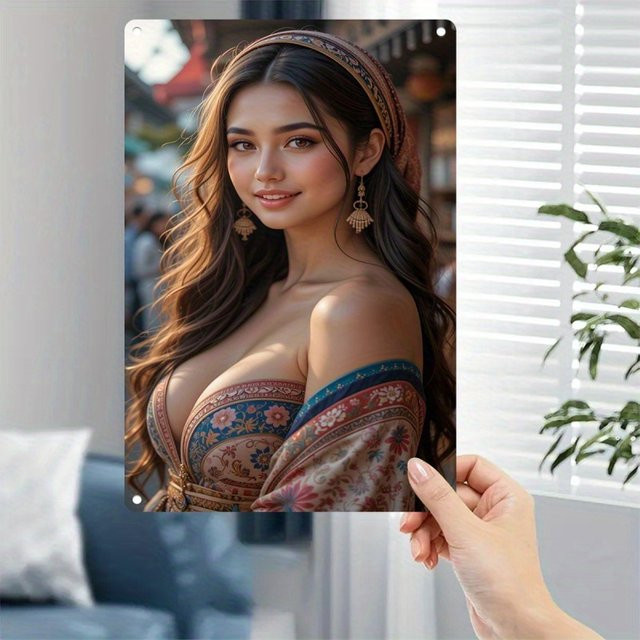 HELLOYOUNG Metall Wandkunst Boho Frau Porträt in Braun und Multicolour als dekoratives Wandbild - Bild 1