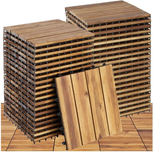 Tectake Terrassenfliesen Tabula aus massivem Akazienholz mit Klicksystem, 40er Set, Braun, B/T/H: 31 x 31 x 2,2 cm - Bild 1