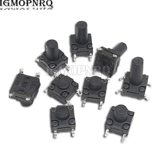 20 Stück Tactile Mini Push Button Schalter SMD 4-Pin Wasserdicht, Farbe: Schwarz, B/T/H: 6 x 6 x 4,3 mm / 5 x 6 x 5 mm / 6 x 6 x 6 mm / 6 x 6 x 7 mm / 6 x 6 x 8 mm - Bild 1