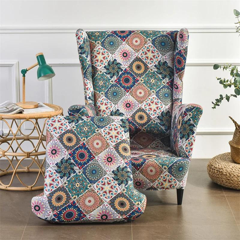 Bohemia-Stil Ohrensesselbezug aus Stretch-Spandex im pastoralen Design für Sessel und Fußhocker - Bild 2