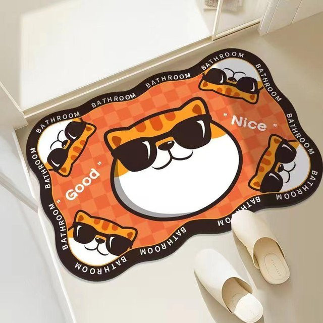 Wasserabsorbierende Kieselgur-Badematte mit Tiermotiv, rutschfest und schnelltrocknend, Farbe: Orange, Breite: 40 cm, Tiefe: 60 cm - Bild 1