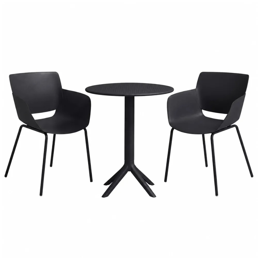 DELUKE Gartenmöbel-Set SARA Bistroset mit Tisch und 2 Stühlen aus Polypropylen in Schwarz Matt, B/T/H: 168 x 60 x 80 cm - Bild 2
