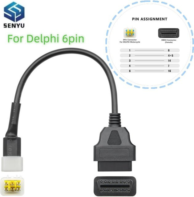 JFIND OBD2-Diagnosekabel 6-Pin auf 16-Pin Adapter-Verlängerungskabel für Motorradstecker, Schwarz - Bild 1