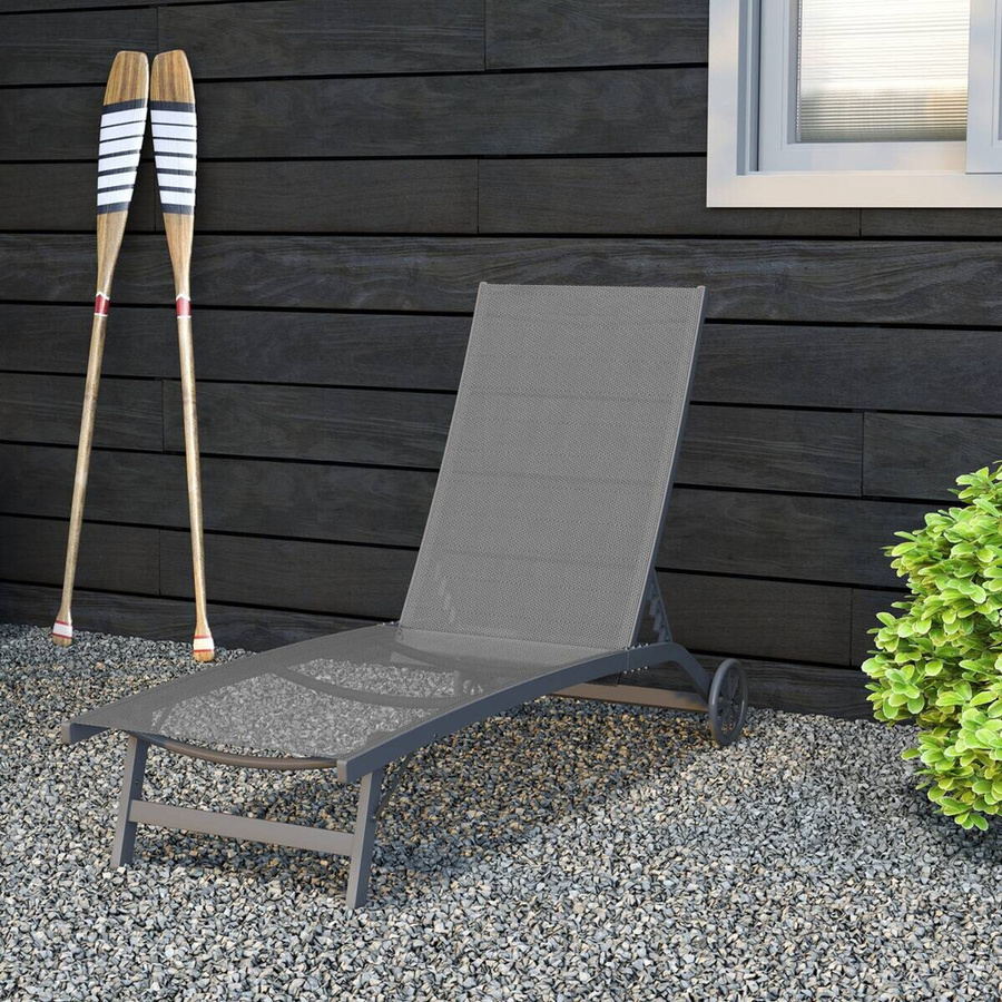 Outsunny Sonnenliege aus Aluminium in Grau mit verstellbarer Kopfstütze und Rollen, B/H/L: 165 x 102 x 66 cm - Bild 3