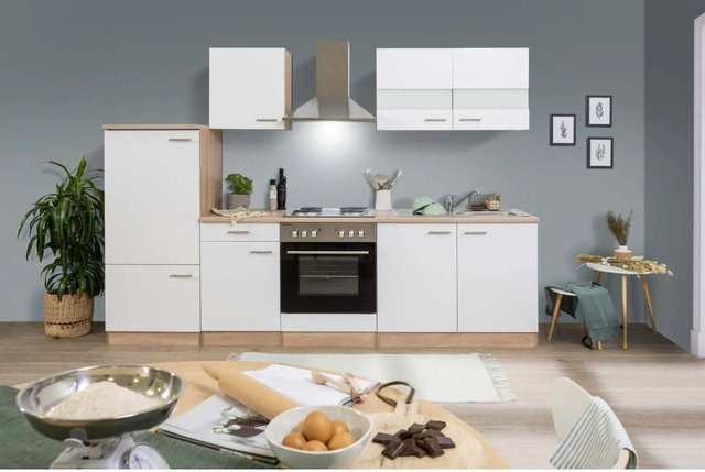 Respekta Küchenzeile LBKB270ESW modern in Weiß-Eiche Sonoma Sägerau ohne Elektrogeräte B/T/H: 270 x 60 x 200 cm - Bild 1