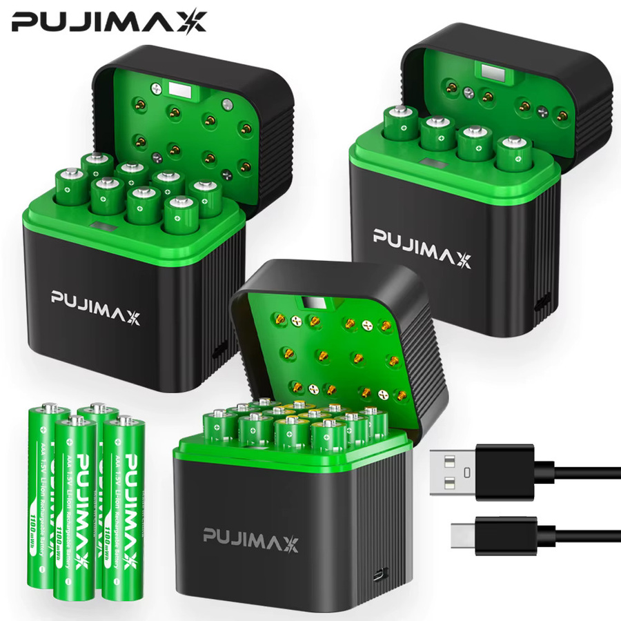 PUJIMAX Intelligentes Ladegerät Set für 12 AAA Lithiumbatterien mit 1100 mWh Kapazität - Bild 3
